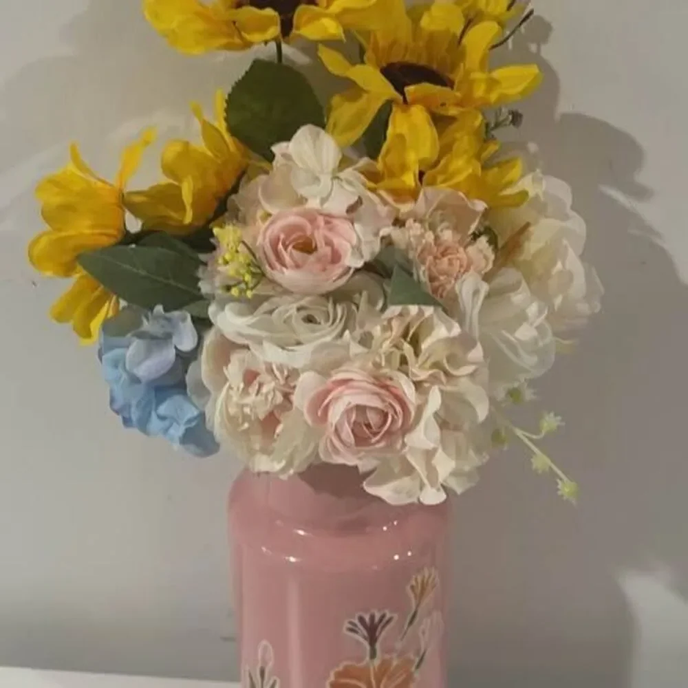 Ashland Pink Floral Ceramic Vase with Artificial Flowers